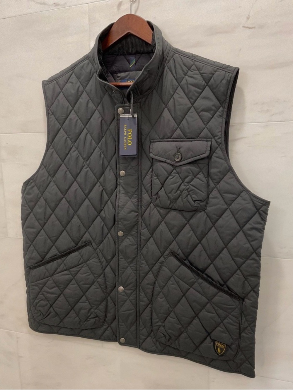 NWT Polo Ralph Lauren GRAY Quilted Vest with GRAY Corduroy Collar - 2XL